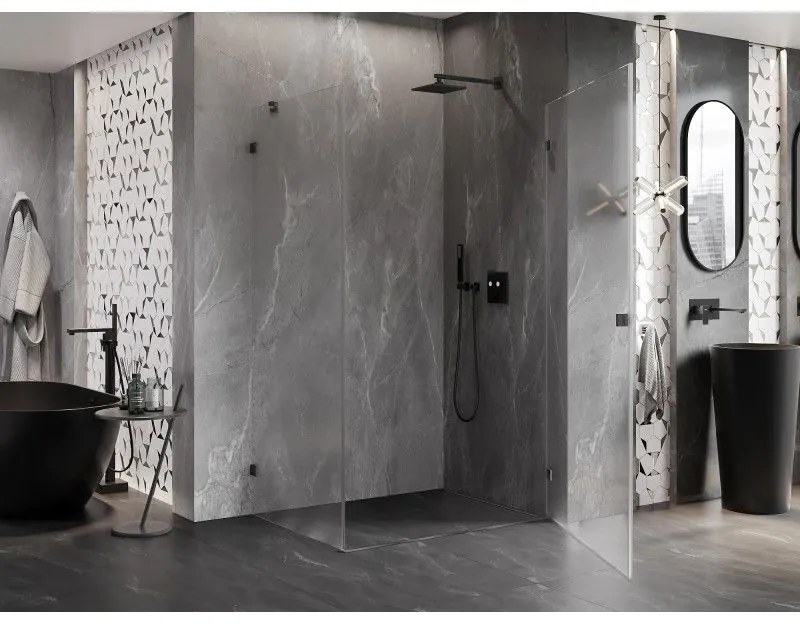 Mexen Lunar-B, pravostranný výklopný sprchový kút 75 x 70 cm, 8mm číre sklo, pištoľovo sivý kartáčovaný - 832-075-070-66-00-P