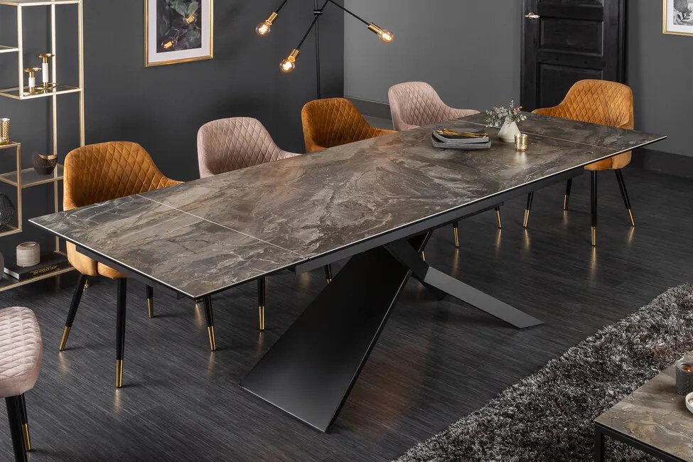 Rozkladací keramický stôl Euphoria v antracitovom vzhľade mramora 180-220-260cm