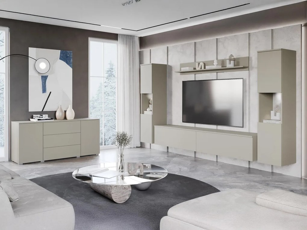 Obývačkový nábytok Bamisio II, Farby: matera / gaštan breslau, Osvetlenie: bez osvetlenia