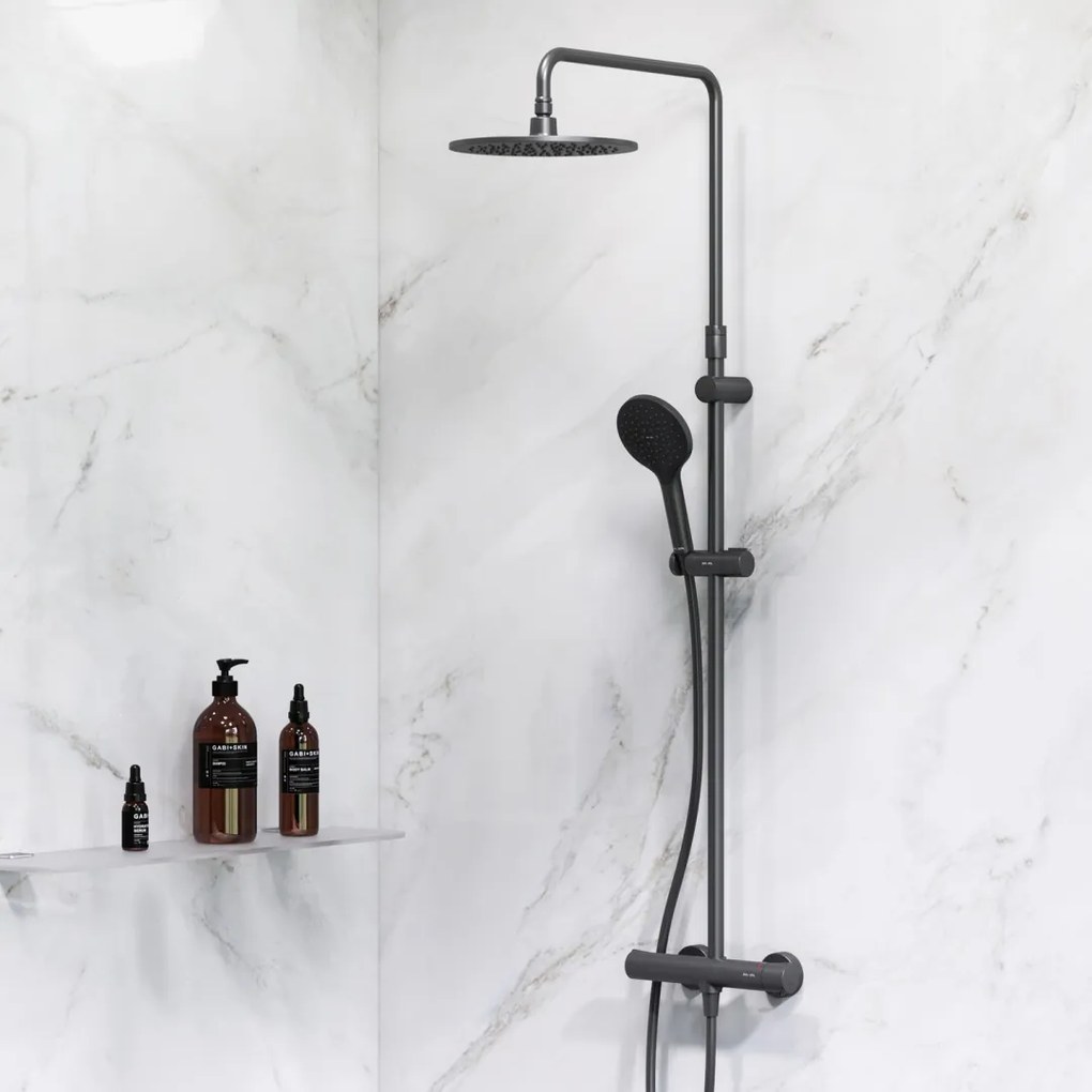 Sprchový systém AM.PM Like F07LA422 s termostatickou sprchovou batériou, čierny