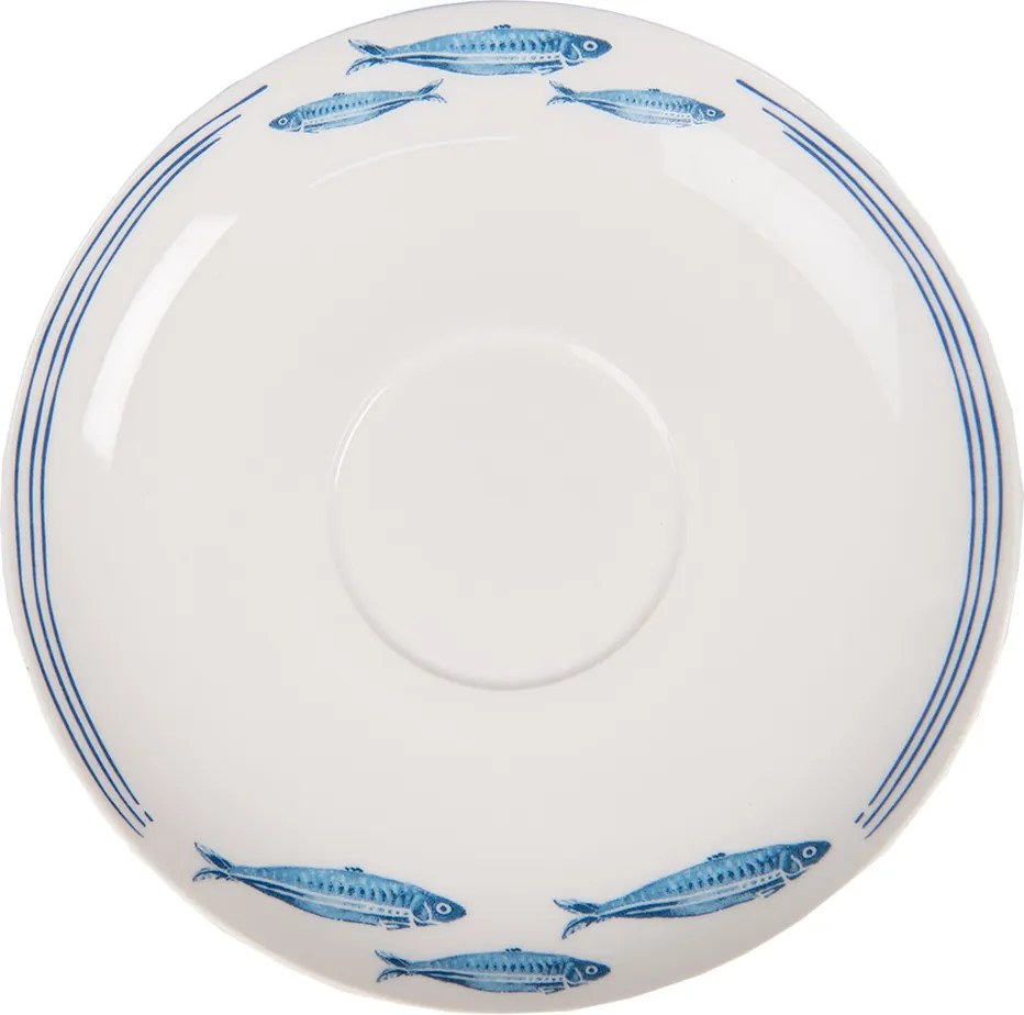Porcelánová šálka s tanierikom s rybkami Fish Blue - 12*6*6 cm / Ø 15*2 cm / 250 ml