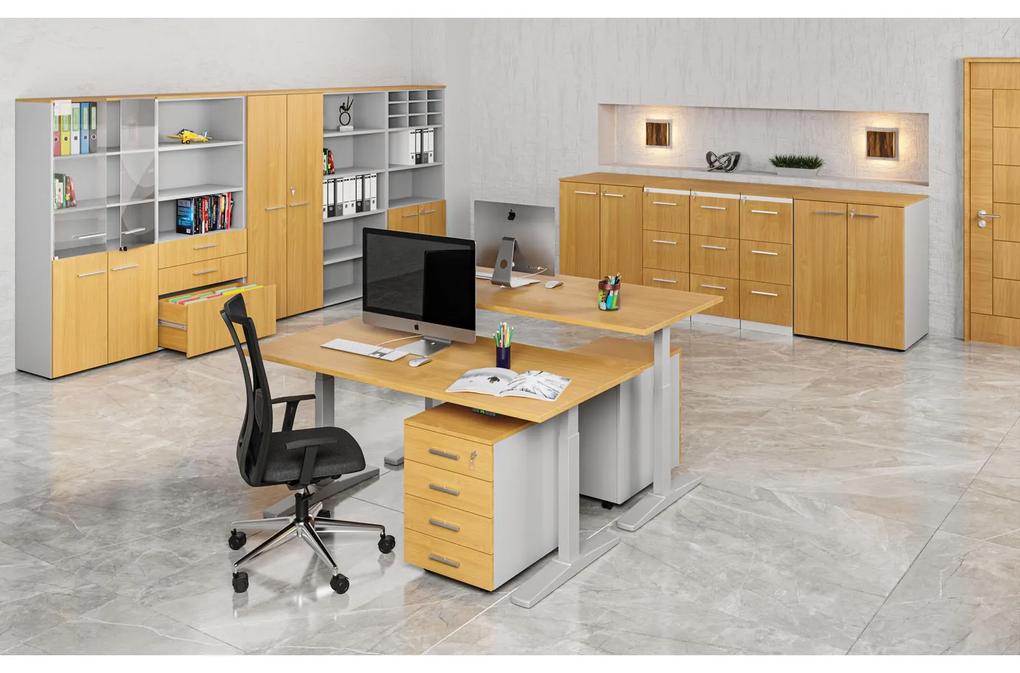 Kombinovaná kancelárska skriňa PRIMO GRAY, dvere na 4 poschodia, 2128 x 800 x 420 mm, sivá/buk
