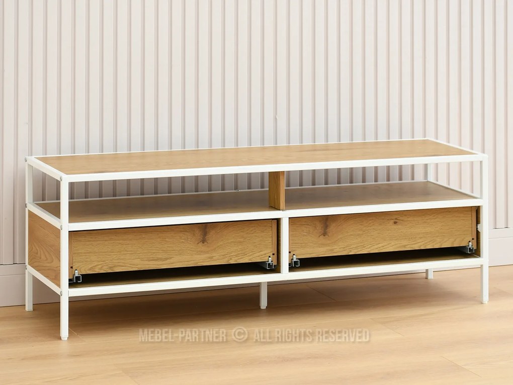 TV stolík/skrinka Soren Rtv (dub + biela). Akcia -18%. Vlastná spoľahlivá doprava až k Vám domov. 1111728