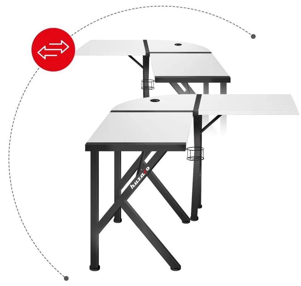 Rohový PC stolík Hyperion 6.3 (čierna + biela). Akcia -20%. Vlastná spoľahlivá doprava až k Vám domov. 1087518