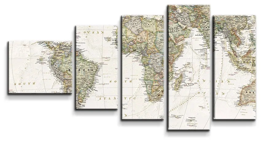 Sablio Obraz - 5-dílný Mapa sveta - 100x60 cm