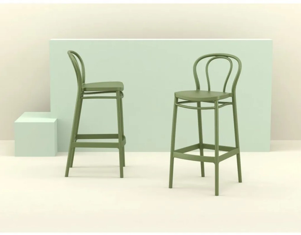 VICTOR BAR 75 záhradná barová stolička olive green