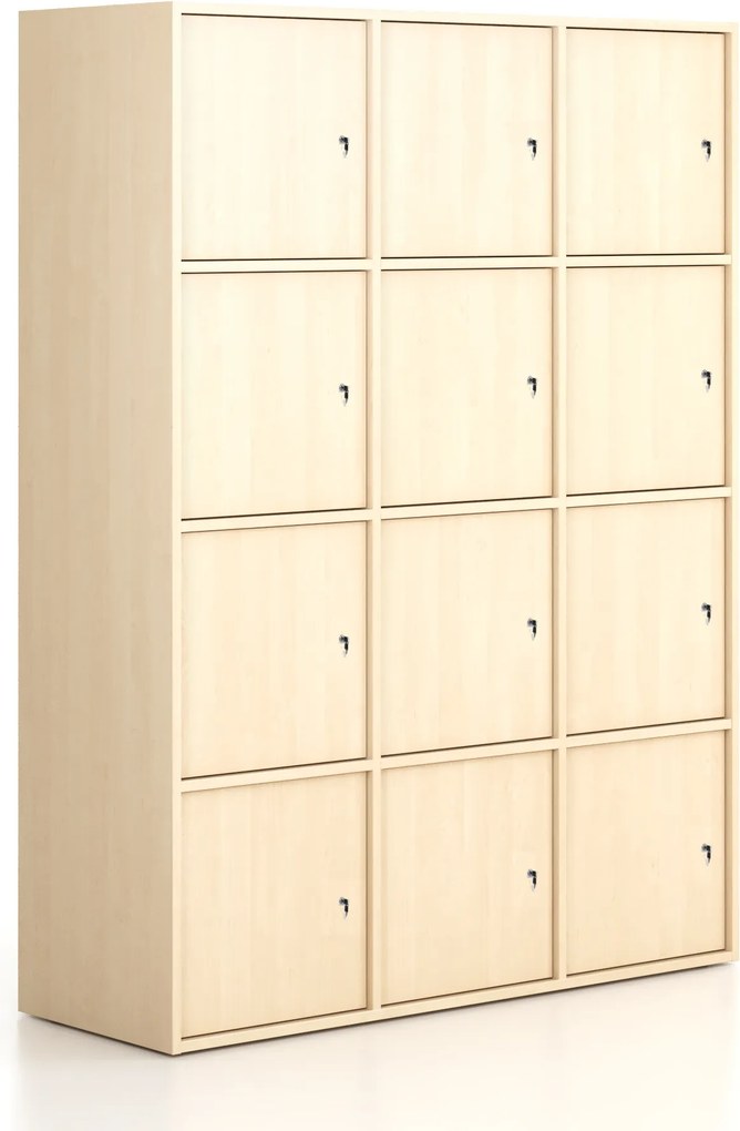 Kancelárska skriňa FRAME, 12x dvere, 1299 x 450 x 1735 mm, cylindrický zámok, breza