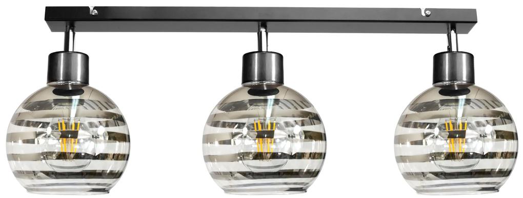 BERGE Stropné svietidlo s LED lúčom 3xE27 GLASS BALL stripes black