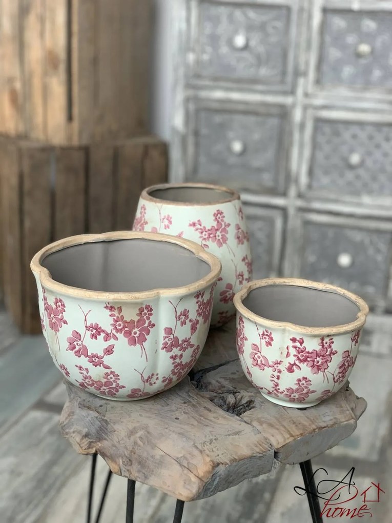 Retro obal na kvetináč s ružovými kvetmi Mali - Ø17 * 18 cm