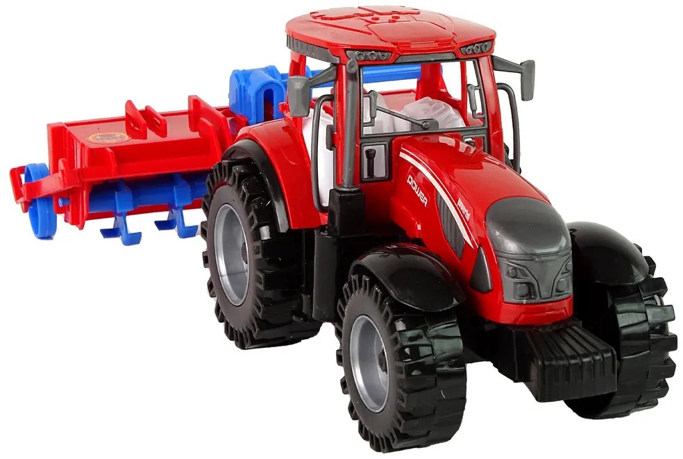 Lean Toys Červený traktor s pluhom na trecím pohonom