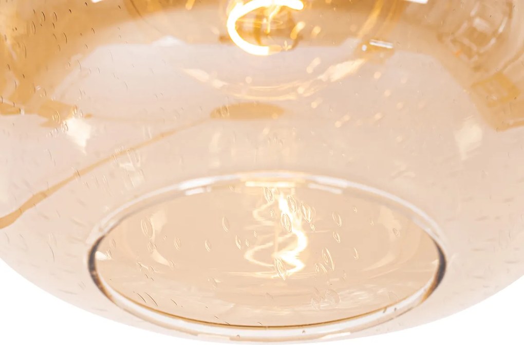 Inteligentná stojaca lampa čierna s mosadzou a jantárovým sklom vrátane WiFi G95 - Zuzanna