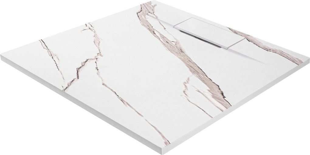 Rea Bazalt Carrara, SMC sprchová vanička 90x90, biela-kamenný vzor, REA-K7002