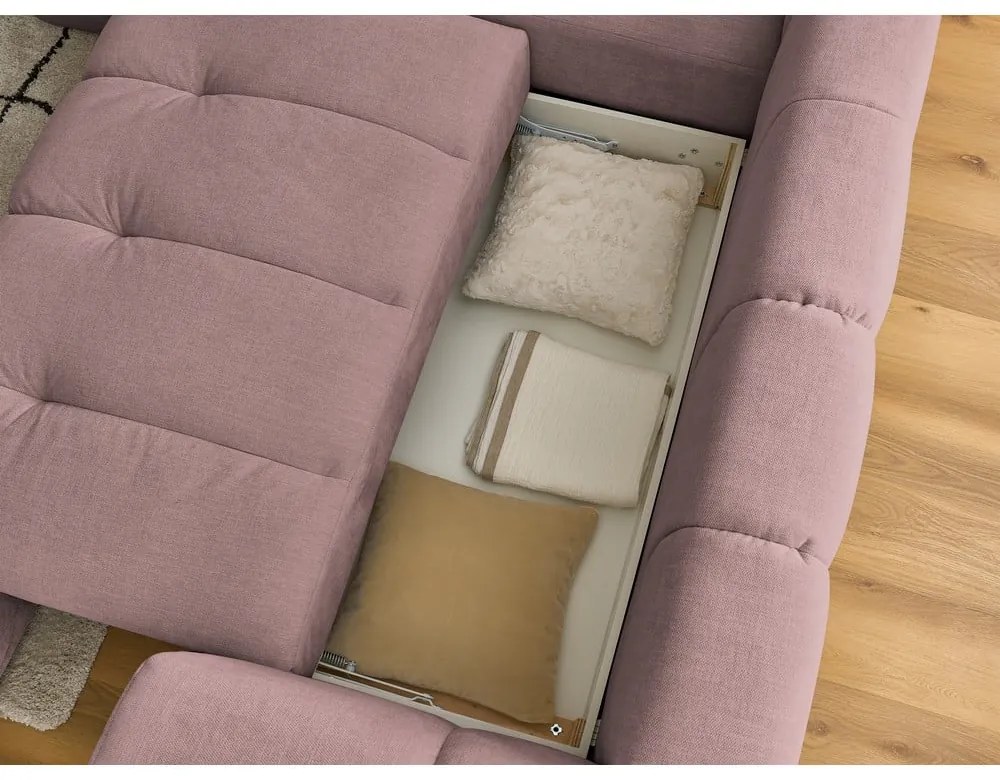 Ružová rozkladacia/s úložným priestorom rohová pohovka (ľavý roh/do L) Fuji – Bobochic Paris