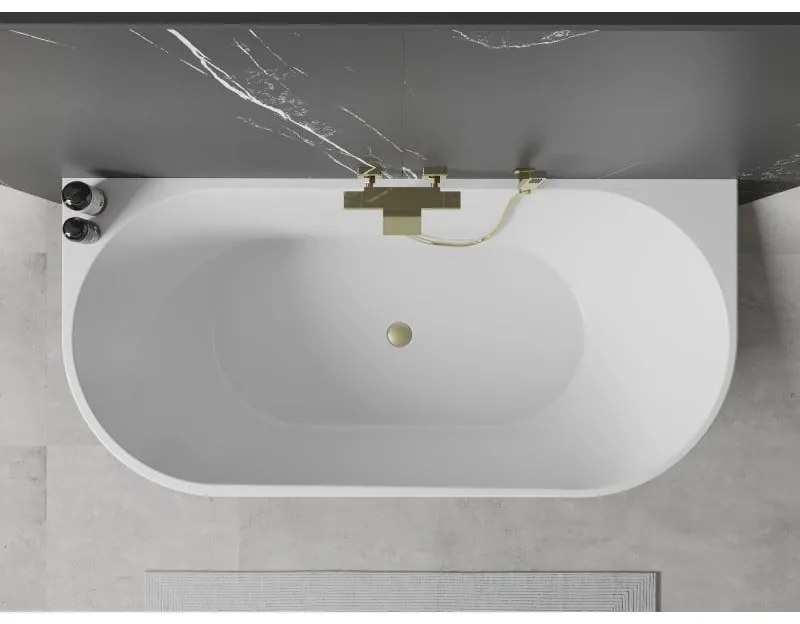 Mexen Oval, voľne stojaca nástenná vaňa 180 x 80 cm, biela-čierna, zlatý matný prepad, 52671808075-55