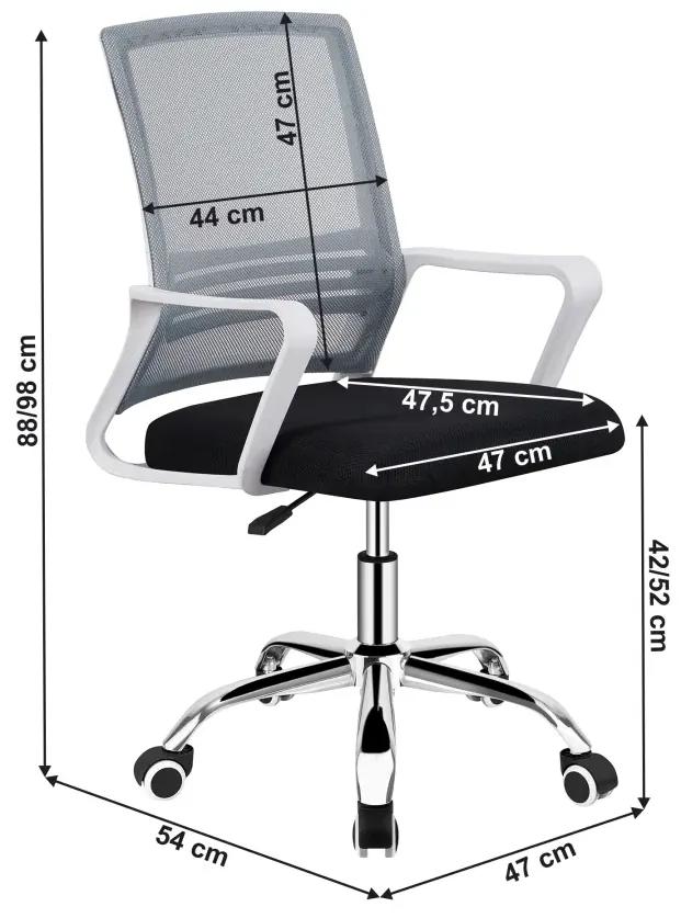 Kancelárska stolička, sieťovina sivá/látka čierna/plast biely, APOLO 2 NEW