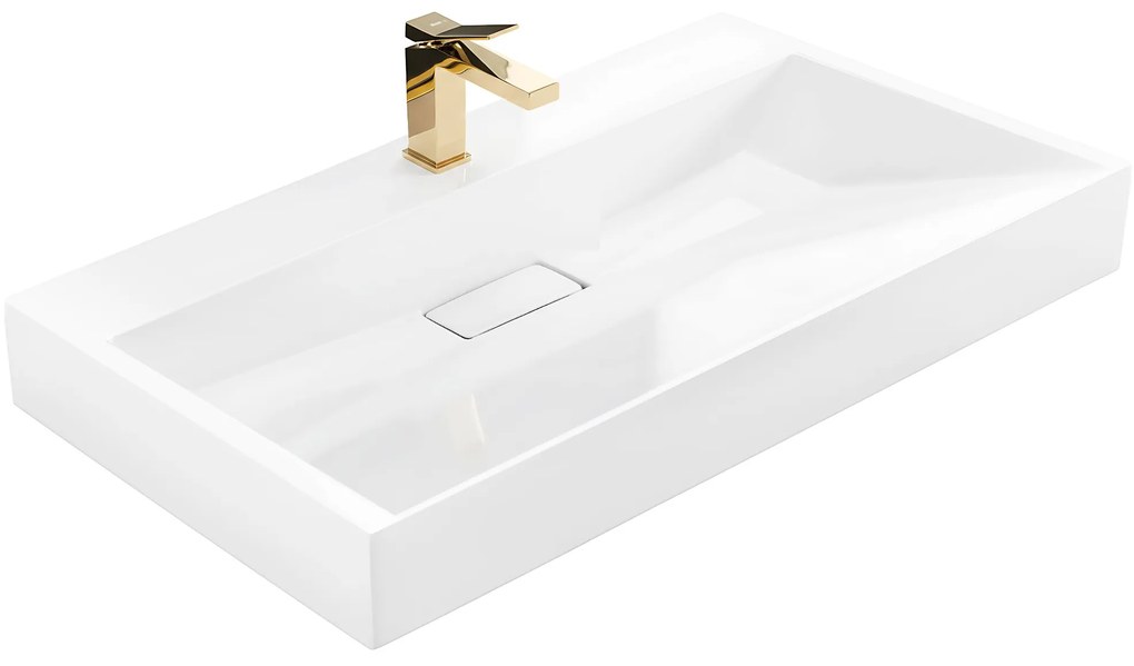 Rea Goya, umývadlo na dosku 100x46x14 cm, konglomerát, biela lesklá, REA-U8903