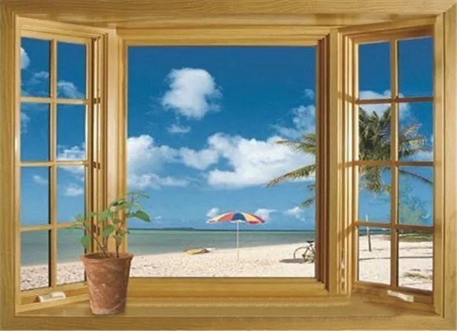 Veselá Stena Samolepka na stenu Okno na pláži