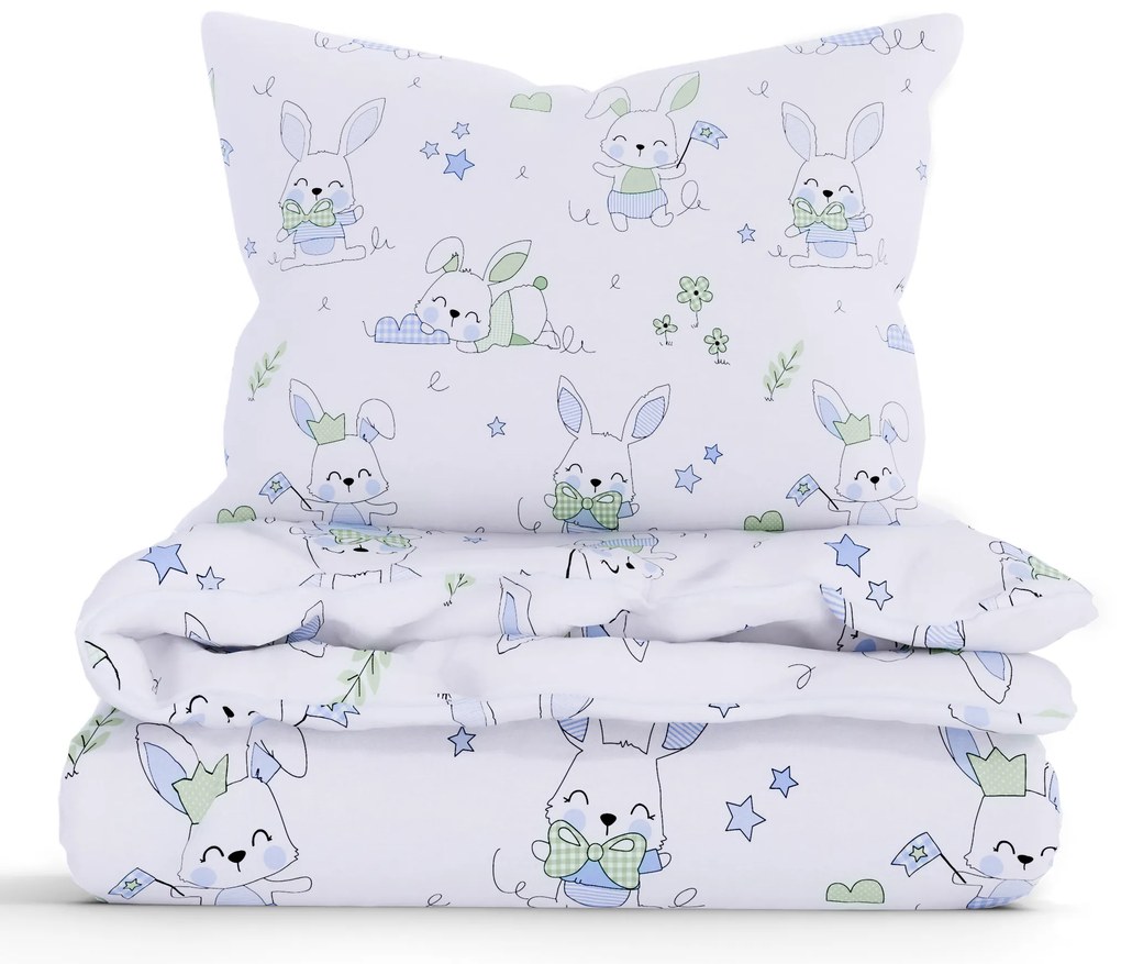 Bavlnené obliečky Renforcé do postieľky – Zajačikovia modré