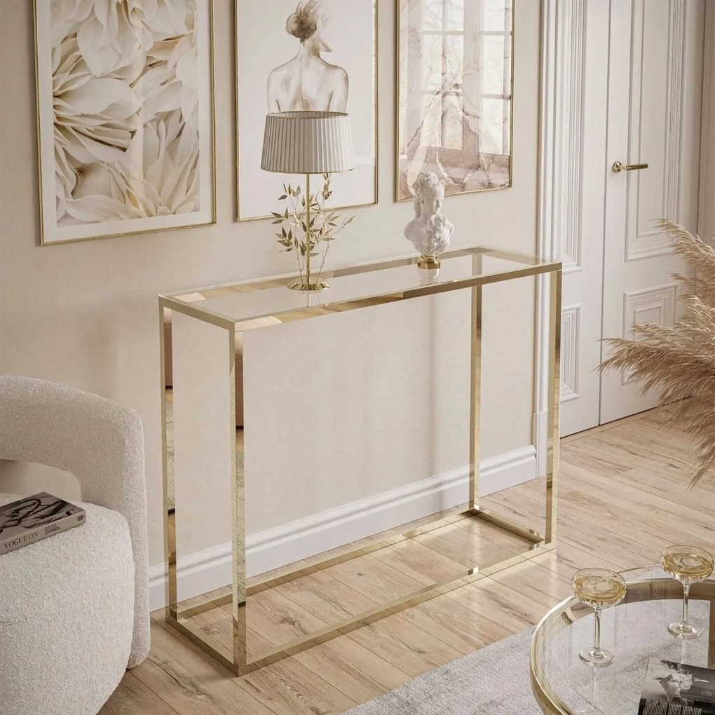 KONZOLA FAITH ZLATÝ LESK + SKLO 100 cm