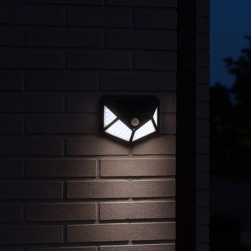 Exteriérové solárne nástenné LED svietidlo Batman, 1x LED 3w, čierna, pohybový senzor