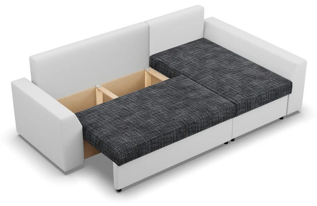 Rohová rozkladacia sedacia súprava PAUL látka v kombinácii s eko-kožou Pravá Sivá/biela I