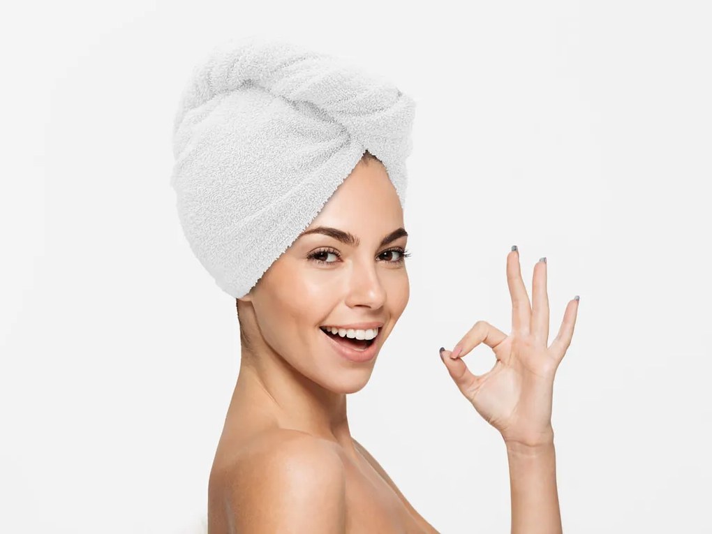 Rýchloschnúci froté turban na vlasy biely, 100% bavlna