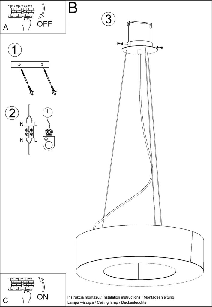 Závesné svietidlo Saturno, 1x čierne textilné tienidlo, (biely plast), (fi 70 cm)