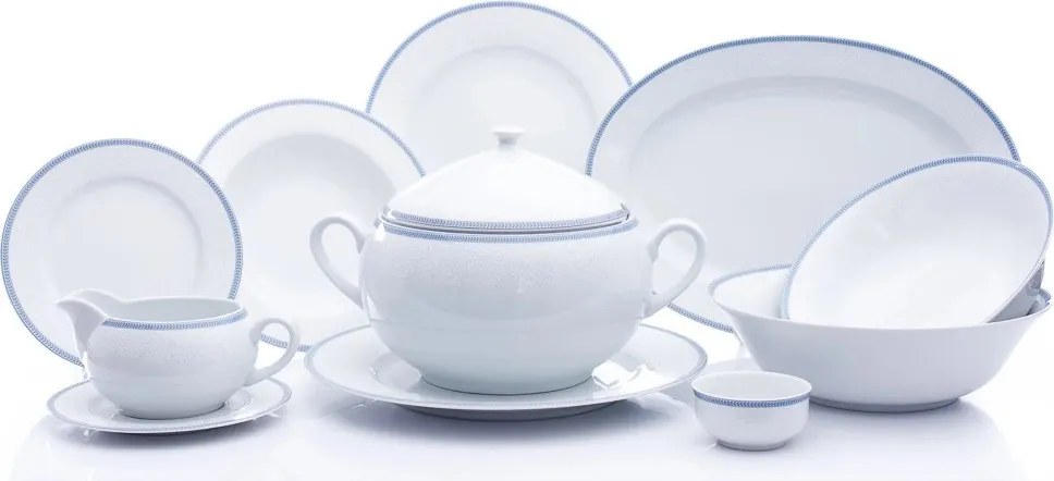 Thun obedová súprava Opal krajka s modrou linkou 27-dielná