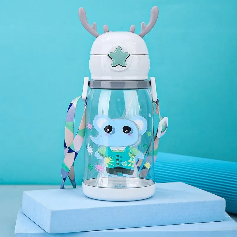Detská plastová fľaša so slamkou ELEPHANT 600 ml