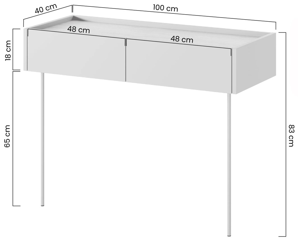 Desin konzola / toaletný stolík 100 cm so zásuvkami a kovovými nohami - kašmír / dub nagano