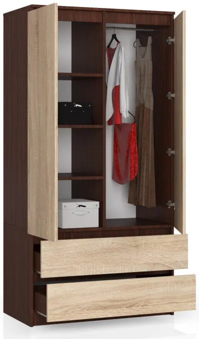 Skriňa S 90 cm 2D 2SZ CLP wenge / sonoma