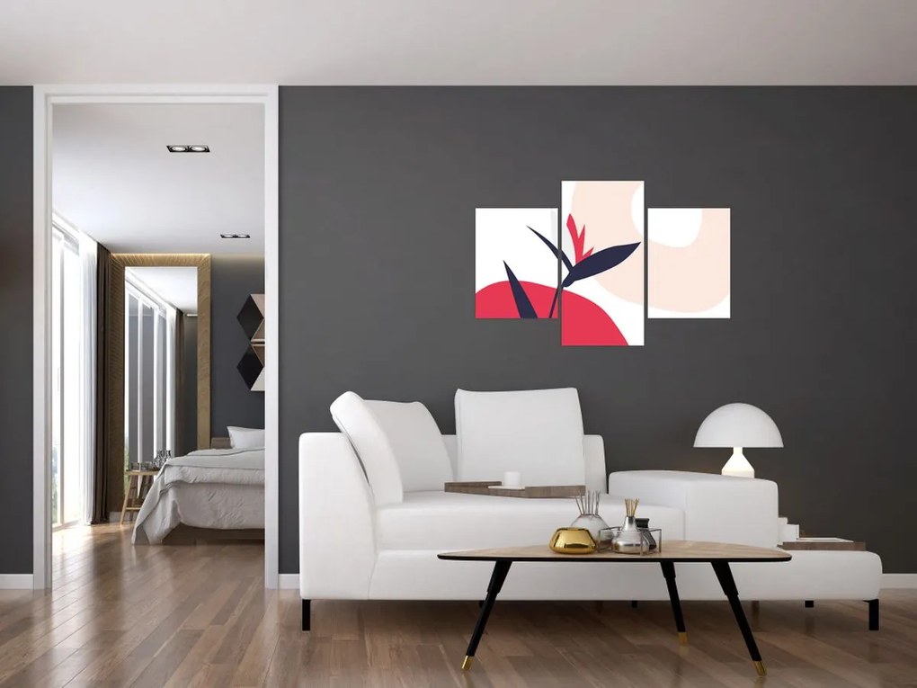 Obraz - Ružová florálna abstrakcia N⁰1 (90x60 cm)
