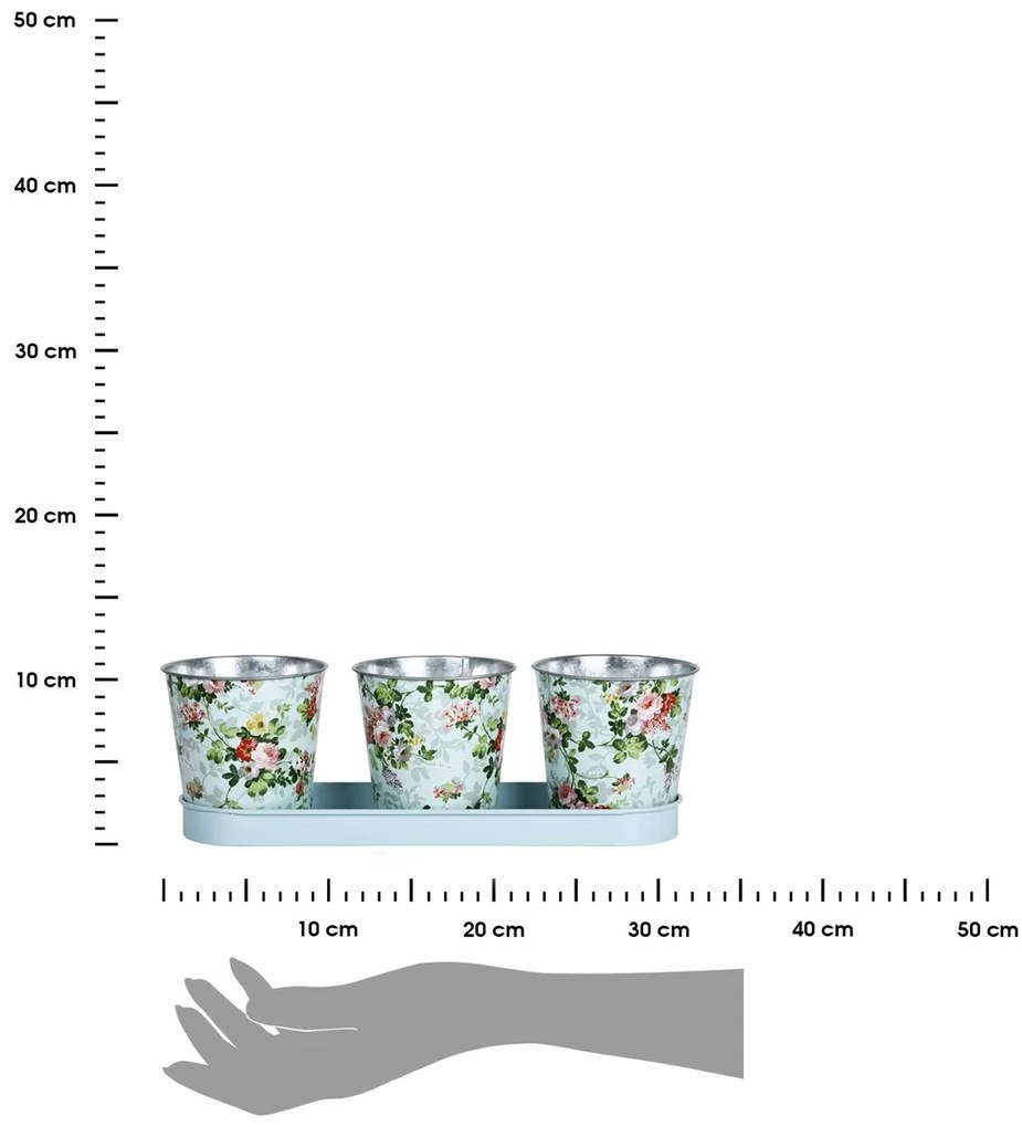 KOVOVÝ KVETINÁČ S MISKOU LEA SADA 3KS 11X32X10,5 CM VIACFAREBNÁ