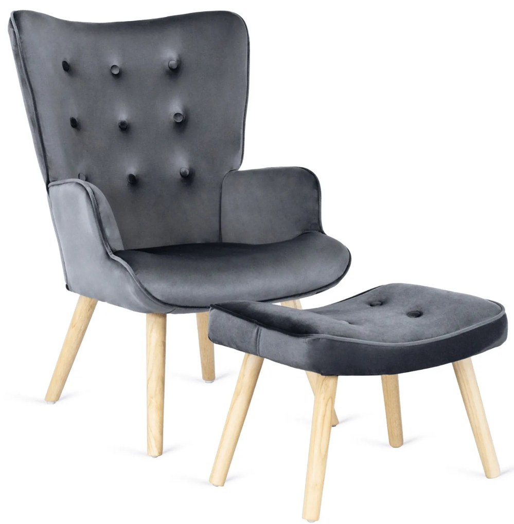 Čalúnené kreslo LOZANO s podnožkou sivé