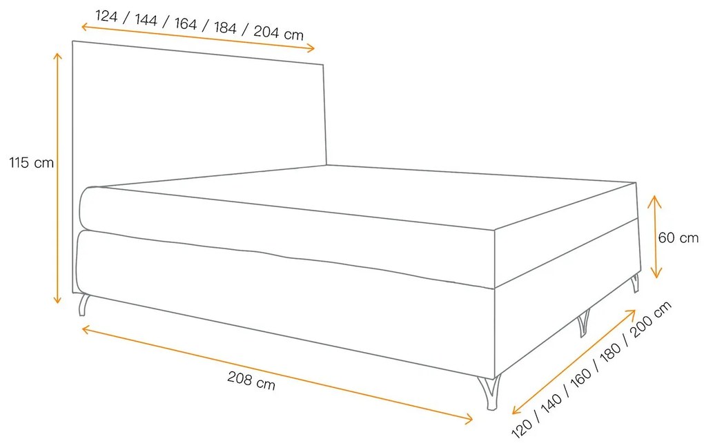 Boxspringová posteľ SHANNON - 160x200, šedá + topper ZDARMA