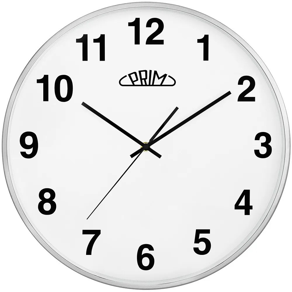 Kovové hodiny strieborné PRIM Alfa ∅ 400 × 40 mm
