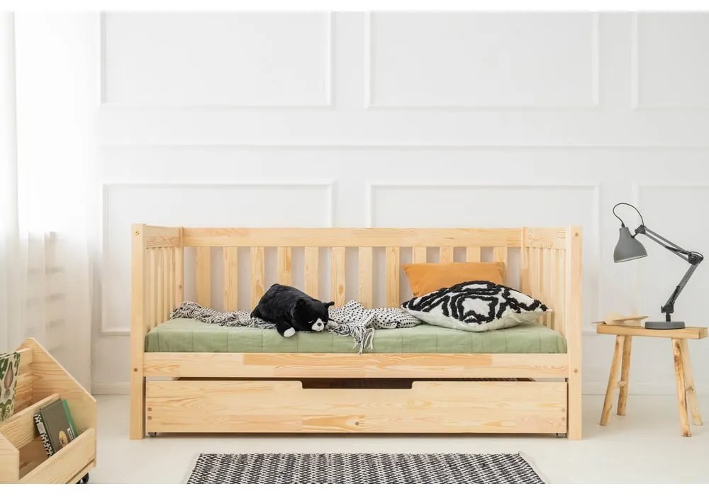 Detská posteľ s výsuvným lôžkom s úložným priestorom s roštom v prírodnej farbe 90x190 cm CPP – Adeko