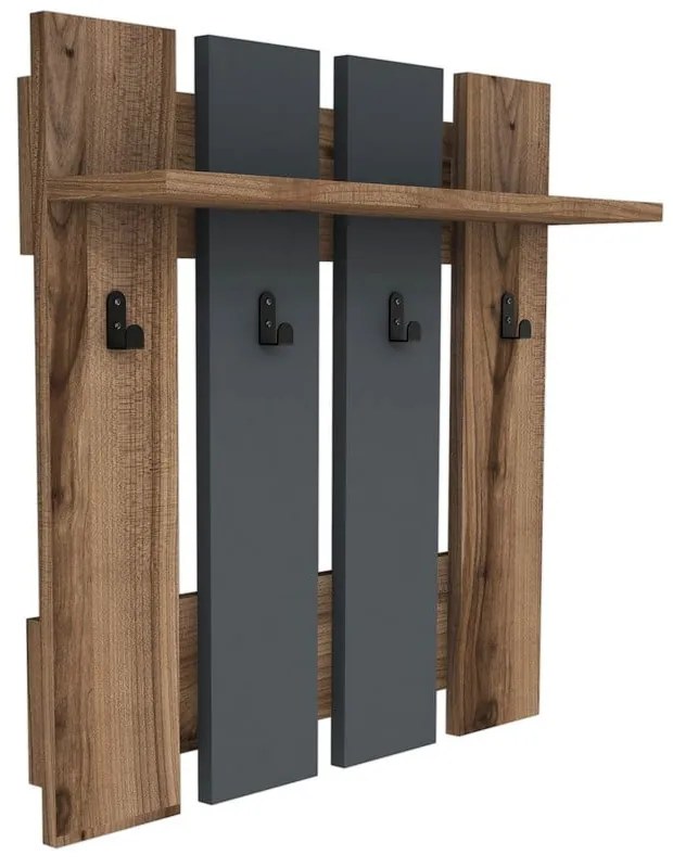 Antracitovosivý/v prírodnej farbe nástenný vešiak v dekore orecha s poličkou Mita – Puqa Design