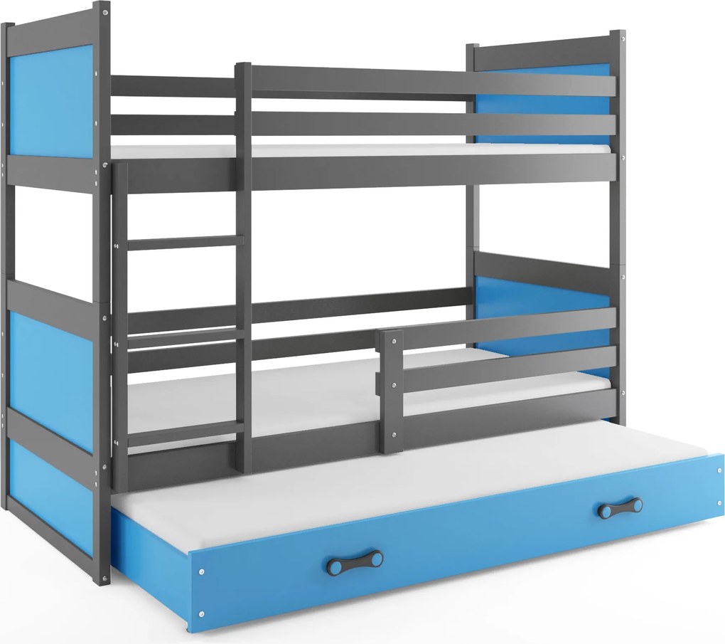 Poschodová posteľ s prístelkou RICO 3 200x90 Grafitová - Modrá