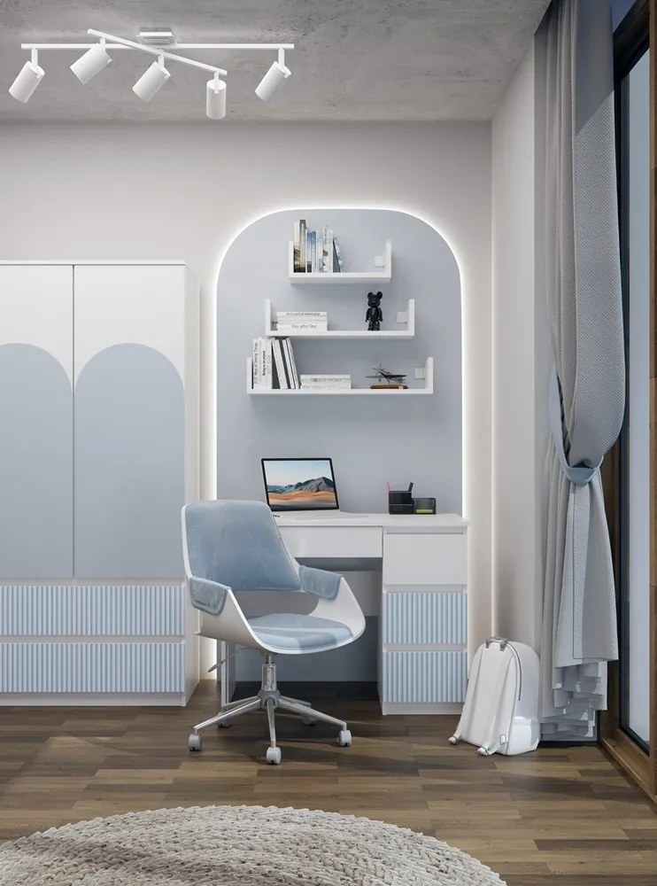 Detský písací stôl MALWA ARTESO bielo-modrý pravý