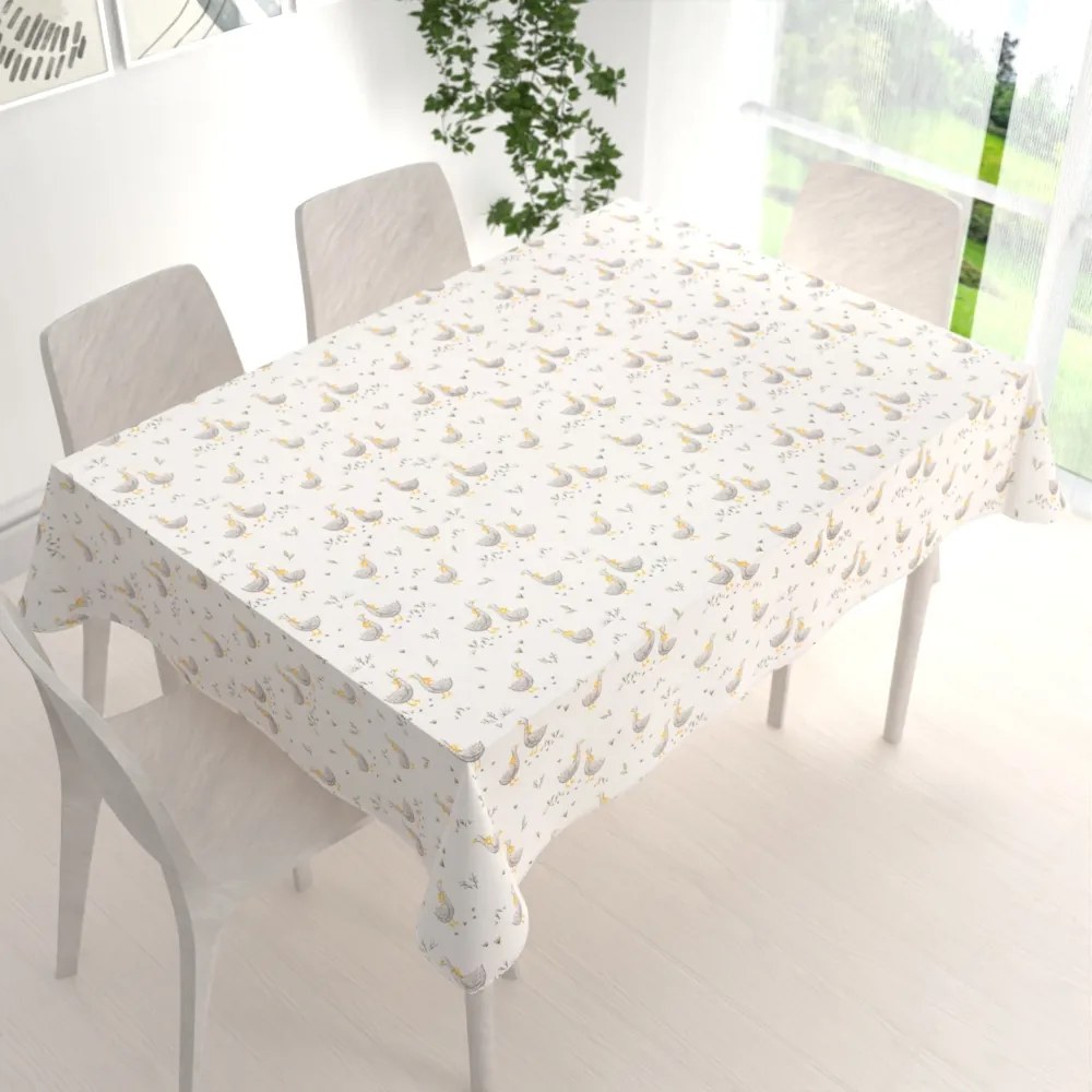 Biante Detský bavlnený obdĺžnikový obrus Sandra SA-585 Sivé husičky na bielom 140x180 cm