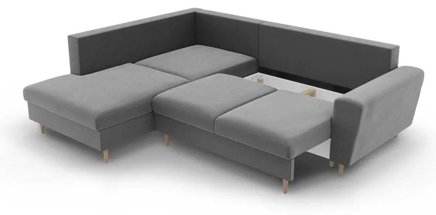 Svetlosivá zamatová rozkladacia/s úložným priestorom rohová pohovka (ľavý roh/do L) Kyoto – Cosmopolitan Design