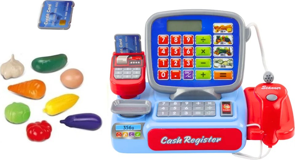 LEAN Toys Detská pokladnica so skenerom a kalkulačkou 21 kusov