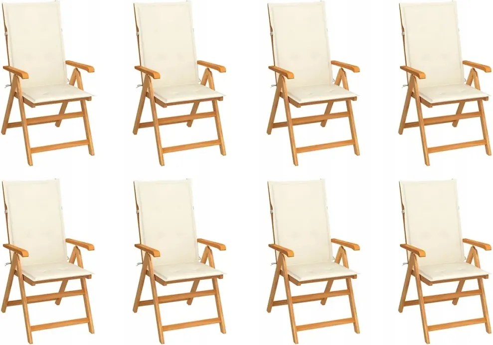 vidaXL Sklápacie záhradné stoličky s podložkami 8 ks tíkový masív