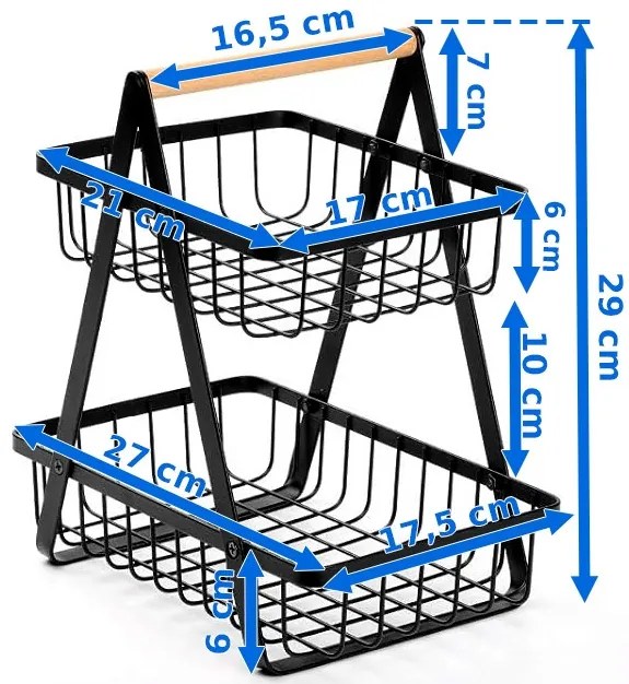 Košík na ovocie PULOS 2 úrovne čierny