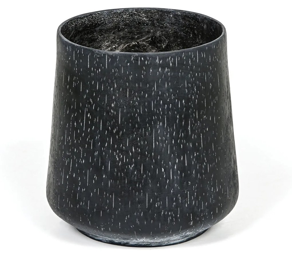 Kvetináč valcový L, 38 x 38 x 39 cm, fiberclay, čierna + biele stopy