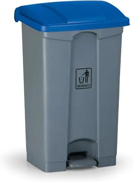 Pedálový viacúčelový odpadkový kôš na triedenie odpadu, 87 l, 480 x 360 x 820 mm, modrá