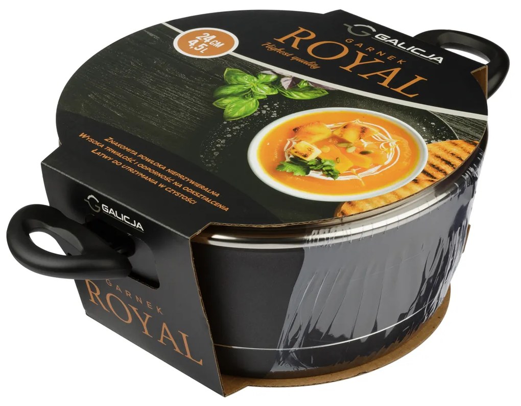 Hrniec so sklenenou pokrievkou Royal 4,5 l - čierna