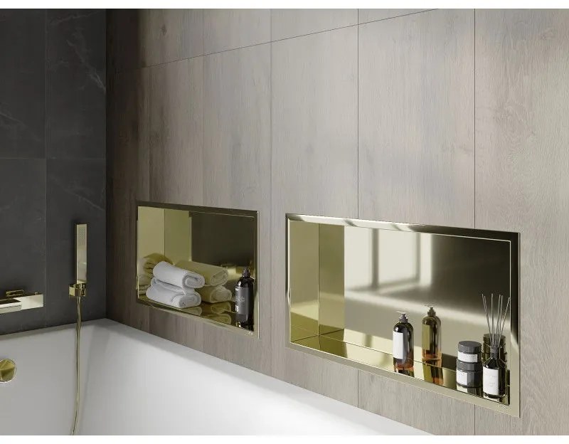 Mexen X-Wall-R, polička na zapustenie na obklad s golierom 60 x 30 cm, zlatá lesklá, 1950603010