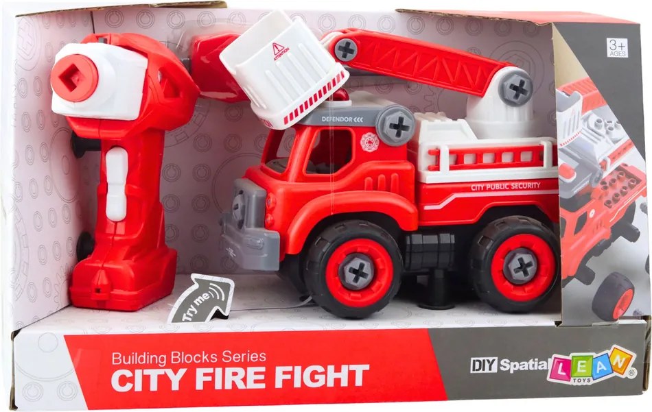 LEAN Toys Hasičské auto s otočným ramenom na diaľkové ovládanie skrutkovač 2v1
